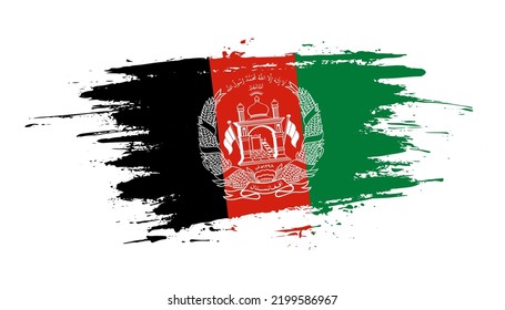 Hand drawn brush stroke flag of Afghanistan. Creative national day hand painted brush illustration on white background