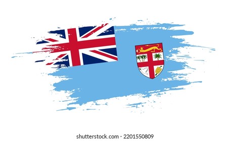 Hand drawn brush stroke flag of Fiji. Creative national day hand painted brush illustration on white background