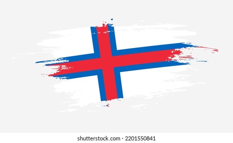 Hand drawn brush stroke flag of Faroe Islands. Creative national day hand painted brush illustration on white background