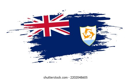 Hand drawn brush stroke flag of Anguilla. Creative national day hand painted brush illustration on white background