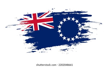 Hand drawn brush stroke flag of Cook Islands. Creative national day hand painted brush illustration on white background