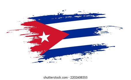 Hand drawn brush stroke flag of Cuba. Creative national day hand painted brush illustration on white background