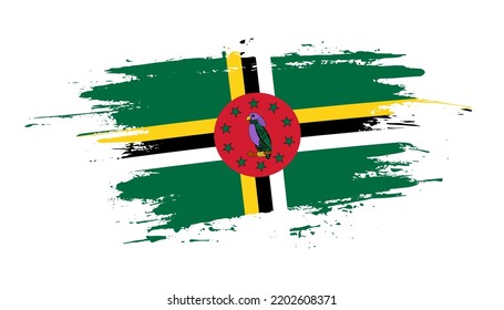 Hand drawn brush stroke flag of Dominica. Creative national day hand painted brush illustration on white background
