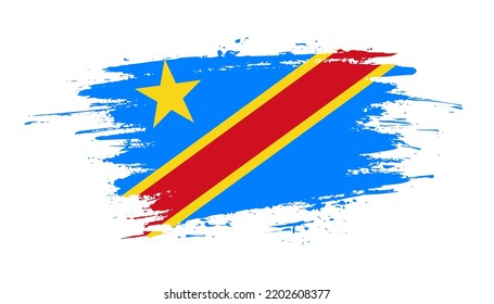 Handgezeichnete Pinselstrich-Flagge der Demokratischen Republik Kongo. Kreativ-nationale Tageshandgemalte Pinselgrafik auf weißem Hintergrund
