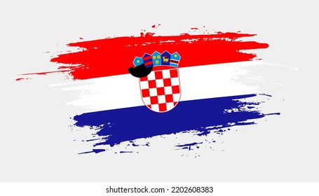 Hand drawn brush stroke flag of Croatia. Creative national day hand painted brush illustration on white background