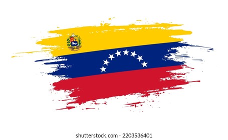 Hand drawn brush stroke flag of Venezuela. Creative national day hand painted brush illustration on white background