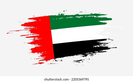 Handgezeichnete Pinselstrich-Flagge der Vereinigten Arabischen Emirate. Kreativ-nationale Tageshandgemalte Pinselgrafik auf weißem Hintergrund