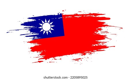 Hand drawn brush stroke flag of Taiwan. Creative national day hand painted brush illustration on white background
