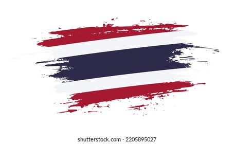 Hand Drawn Brush Stroke Flag Of Thailand. Creative National Day Hand Painted Brush Illustration On White Background