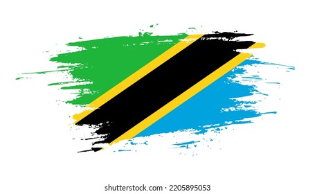 Bandera de trazo de pincel dibujado a mano de Tanzania. Ilustración creativa de pincel pintado con la mano del día en el fondo blanco
