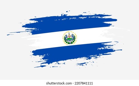 Bandera de El Salvador con pincel dibujado a mano. Ilustración creativa de pincel pintado con la mano del día en el fondo blanco