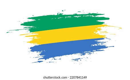 Bandera de pincel dibujado a mano en Gabón. Ilustración creativa de pincel pintado con la mano del día en el fondo blanco
