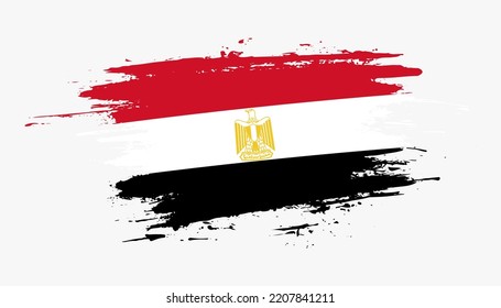 Hand drawn brush stroke flag of Egypt. Creative national day hand painted brush illustration on white background