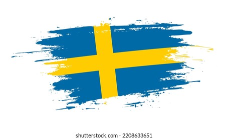 Hand drawn brush stroke flag of Sweden. Creative national day hand painted brush illustration on white background