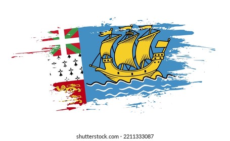 Hand drawn brush stroke flag of Saint Pierre and Miquelon. Creative national day hand painted brush illustration on white background