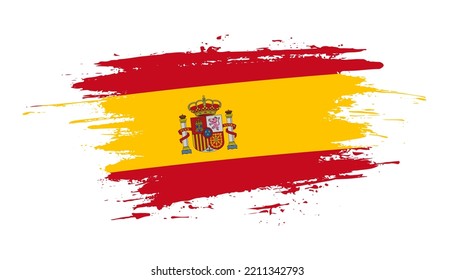 Hand drawn brush stroke flag of Spain. Creative national day hand painted brush illustration on white background