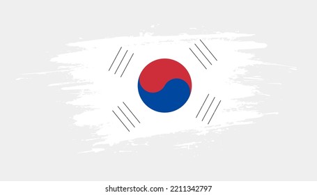 Hand drawn brush stroke flag of South Korea. Creative national day hand painted brush illustration on white background