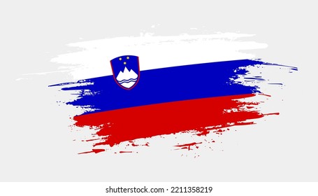 Hand drawn brush stroke flag of Slovenia. Creative national day hand painted brush illustration on white background