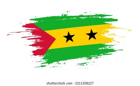 Hand drawn brush stroke flag of Sao Tome and Principe. Creative national day hand painted brush illustration on white background