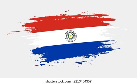 Hand drawn brush stroke flag of Paraguay. Creative national day hand painted brush illustration on white background