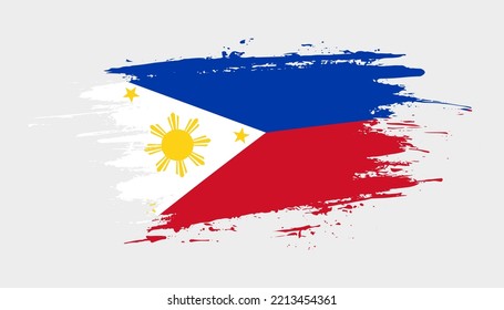 Hand drawn brush stroke flag of Philippines. Creative national day hand painted brush illustration on white background