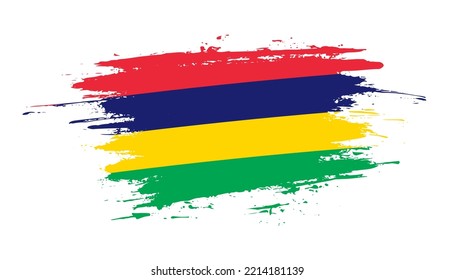 Hand drawn brush stroke flag of 
Mauritius. Creative national day hand painted brush illustration on white background