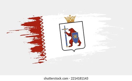 Bandera del pincel dibujado a mano de Mari El. Ilustración creativa de pincel pintado con la mano del día en el fondo blanco