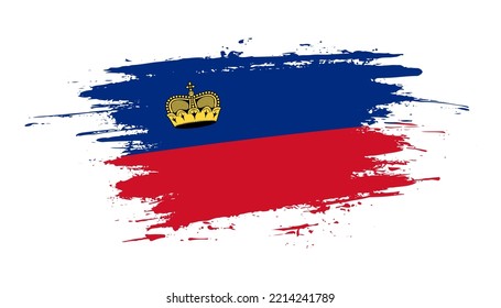 Handgezeichnete Pinselstrich-Flagge Liechtensteins. Kreativ-nationale Tageshandgemalte Pinselgrafik auf weißem Hintergrund