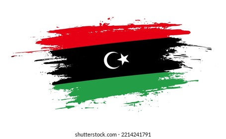 Handgezeichnete Pinselstrich-Flagge Libyens. Kreativ-nationale Tageshandgemalte Pinselgrafik auf weißem Hintergrund