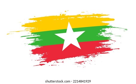 Handgezeichnete Pinselstrich-Flagge von Myanmar. Kreativ-nationale Tageshandgemalte Pinselgrafik auf weißem Hintergrund