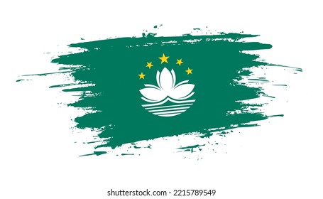 Hand drawn brush stroke flag of Macau. Creative national day hand painted brush illustration on white background