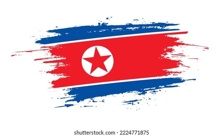 Hand drawn brush stroke flag of North Korea. Creative national day hand painted brush illustration on white background