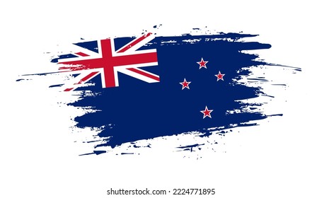 Hand drawn brush stroke flag of New Zealand. Creative national day hand painted brush illustration on white background