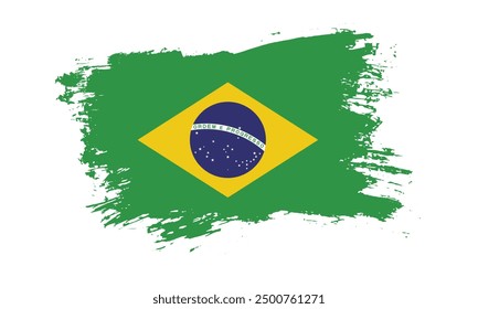 Hand drawn brush stroke flag of Brazil. Creative national day hand painted brush illustration on white background