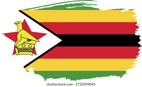 Hand drawn brush stroke flag of Zimbabwe illustration on white background