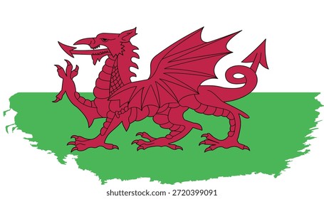 Hand drawn brush stroke flag of Wales illustration on white background