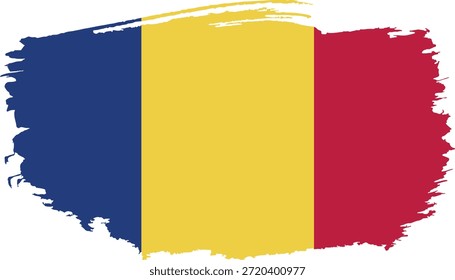 Bandera de trazo de pincel dibujado a mano de Rumania ilustración sobre fondo blanco