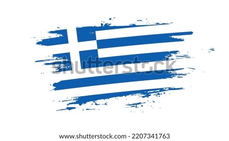 Hand drawn brush stroke flag of Greece. Creative national day hand painted brush illustration on white background