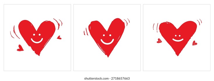 Hand Drawn Brush Stroke Heart Symbol, Happy Heart Shape for Love and Valentine
