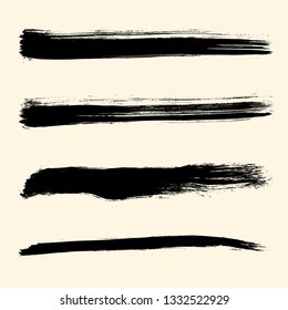Hand drawn brush stroke line shape. Black ink vector set.