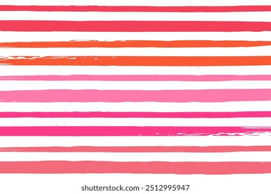 Hand drawn brush stroke line pattern. Pastel pink red striped paint brush background. Vector illustration