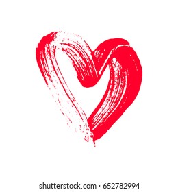 Hand drawn brush stroke painted red heart for different design projects. Isolated vector element