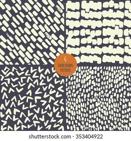 Hand drawn brush stroke pattern set. Abstract background with brush strokes. Vector seamless pattern collection.