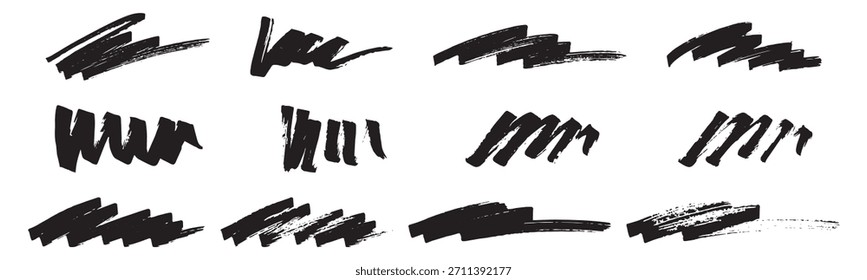 Conjunto de traçados de pincel desenhado à mão, Textura áspera, Estilo analógico