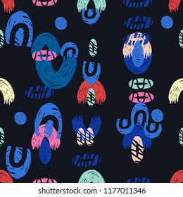 Hand Drawn Brush Strokes Abstract Hipster Illustration .Seamless Pattern Hand Drawn Fashion Modern Doodle Shapes . Creative Vibrant Shapes Texture. Fun Bright Poster