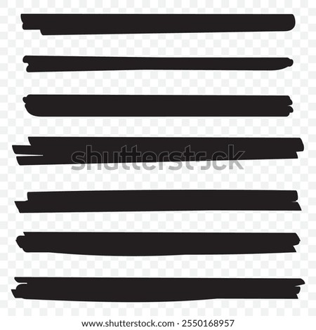 Hand drawn brush strokes. Black Straight vector lines. Textured Marker paint. eps 10.