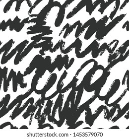 Hand drawn brush strokes seamless pattern. Black Ink backdrop. Vector illustration