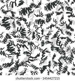 Hand drawn brush strokes seamless pattern. Black and silver Ink backdrop. Vector illustration