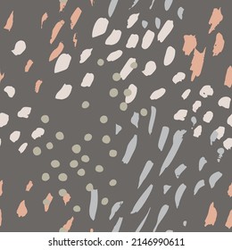 Hand drawn brush strokes seamless pattern. Abstract hand painted dots, spots, dashes, lines background. Minimal wallpaper design, nursery fabric, textile print. Vector texture