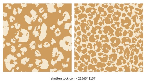 Hand drawn brush strokes seamless pattern set. Abstract animal print skin, leopard spotted fur imitation background. Minimal art for wallpaper design, creative fabric, textile print. Vector texture